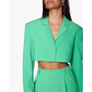 WEWOREWHAT Cropped Stretch Herringbone Twill Blazer